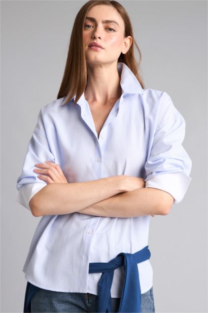 Oversize Uzun Kollu Oxford Çizgili Gömlek