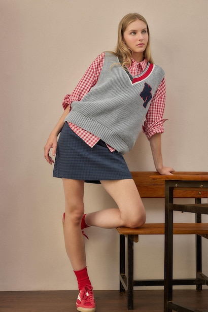 Oversize V-Neck Grey Melange Pullover