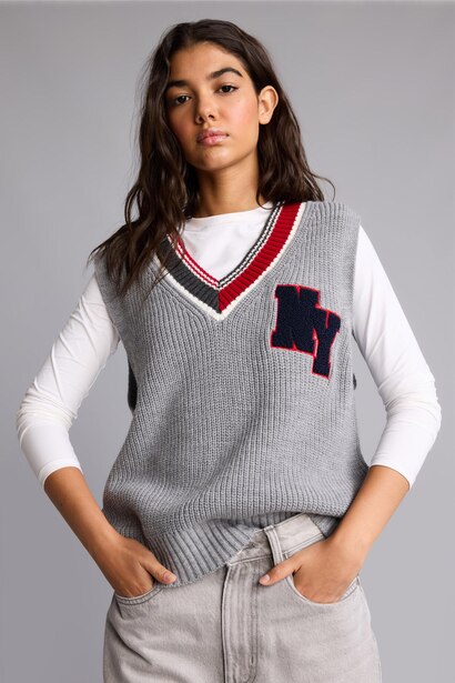 Oversize V-Neck Grey Melange Pullover