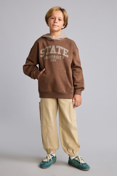 Kapüşonlu İçi Yumuşak Tüylü Kalın Sweatshirt Erkek Çocuk