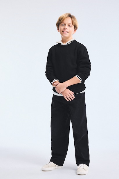 Boy Regular Fit Crew Neck Striped Detail Knit Pullover