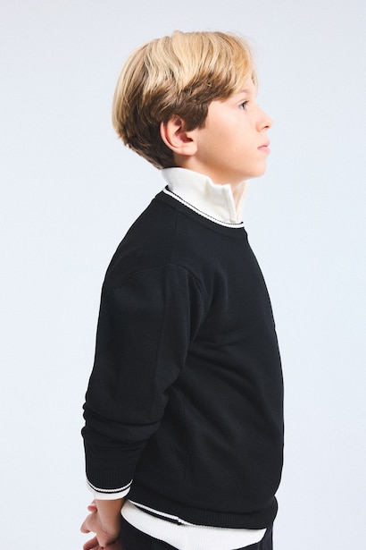 Boy Regular Fit Crew Neck Striped Detail Knit Pullover