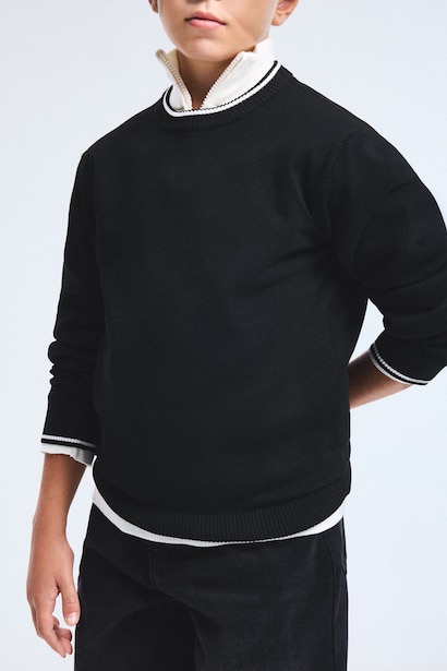 Boy Regular Fit Crew Neck Striped Detail Knit Pullover
