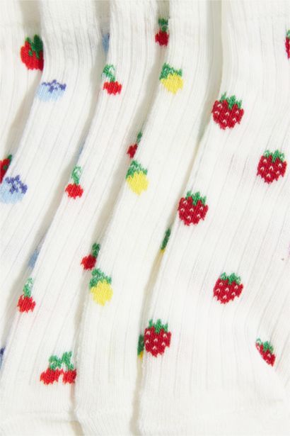 Pamuklu Baskılı 5'Li Patik Çorap Kız Çocuk
