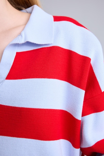 Oversize Fit Red Polo Neck Sweater