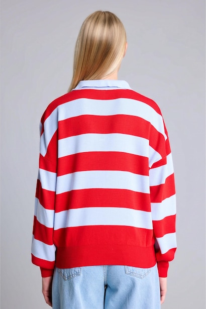 Oversize Fit Red Polo Neck Sweater