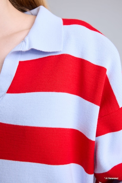 Oversize Fit Red Polo Neck Sweater
