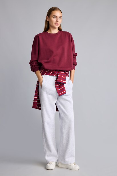 Elastic Waist Straight Fit Thick Fabric Sweatpants