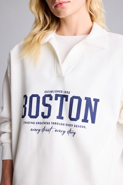 Relax Fit Polo Yaka Baskılı Sweatshirt