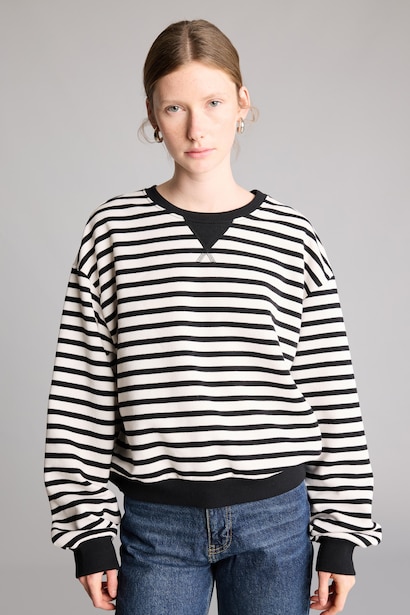 Relaxed Fit Çizgili Sweatshirt