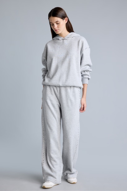 Straight Fit Thick Sweatshirt Fabric Trousers