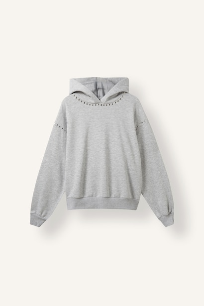 Boxy Fıt Kapüşonlu İşlemeli Sweatshirt