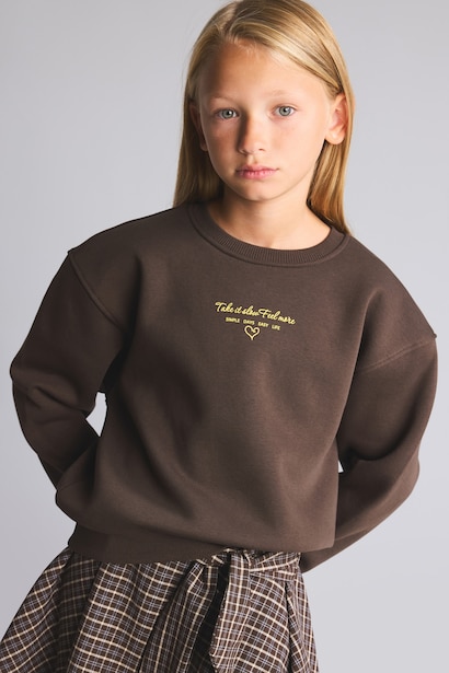 Baskılı Bisiklet Yaka Sweatshirt Kız Çocuk
