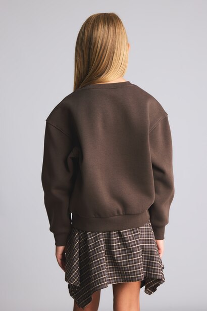 Baskılı Bisiklet Yaka Sweatshirt Kız Çocuk