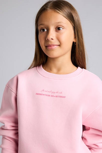 Baskılı Bisiklet Yaka Sweatshirt Kız Çocuk