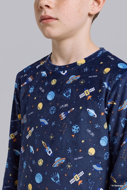2'li Kadife Pijama Takım Uzay Baskılı Erkek Çocuk