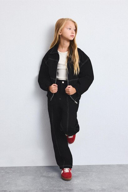 Girl 100% Cotton Barrel Fit Gabardine Trousers