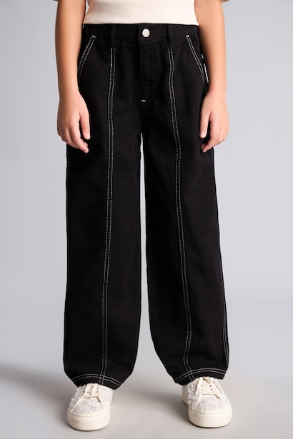 Kontrast Dikişli Barrel Fit Pantolon Kız Çocuk