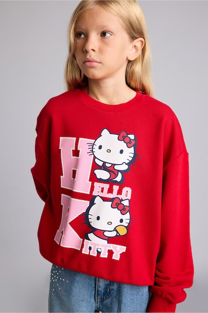 Hello Kitty Baskılı Relax Fit Sweatshirt Kız Çocuk