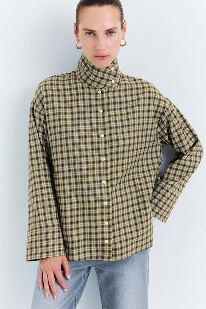 %100 Pamuk Regular Fit Ekose Flanel Tunik