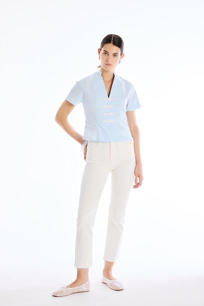Straight Fit Cotton Gabardine White Trousers