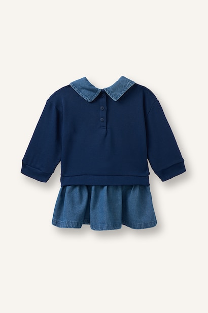 Ayıcıklı Jean Detaylı Elbise Kız Bebek