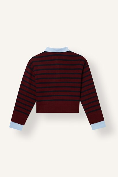 Girl Relax Fit Striped Polo Collar Pullover