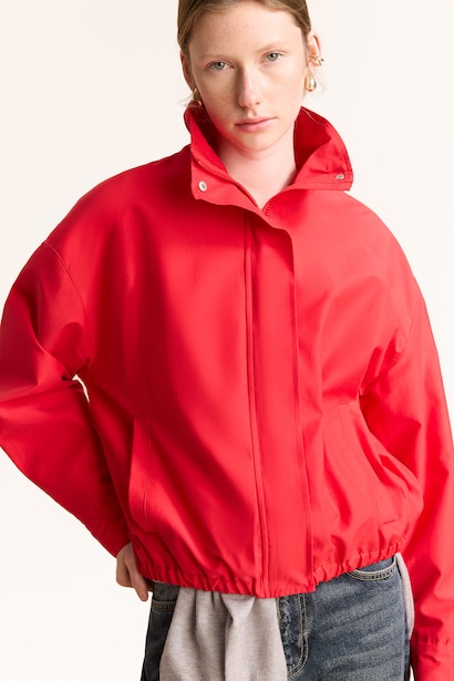 Regular Fit Bengaline Bomber Jacket with High Neck