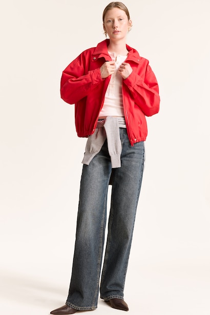 Regular Fit Bengaline Bomber Jacket with High Neck