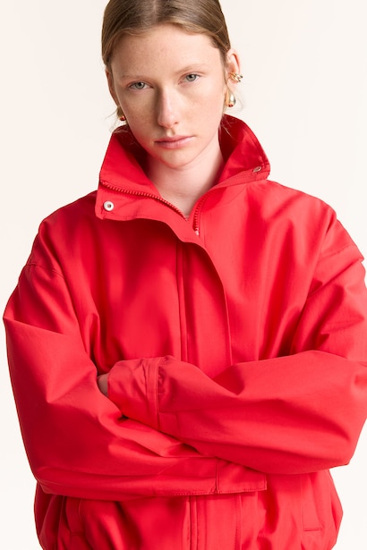 Regular Fit Bengaline Bomber Jacket with High Neck