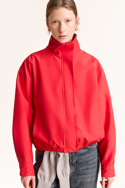Regular Fit Bengaline Bomber Jacket with High Neck