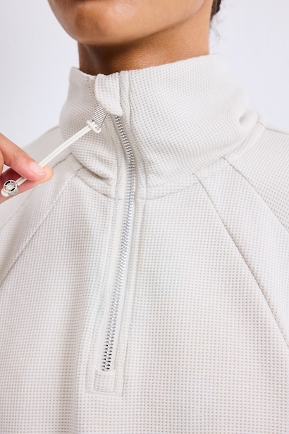 Yarım Fermuarlı Waffle Dik Yaka Basic Sweatshirt