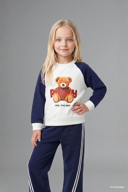 %100 Pamuk Regular Fit Ayıcıklı 2'li Takım Kız Bebek