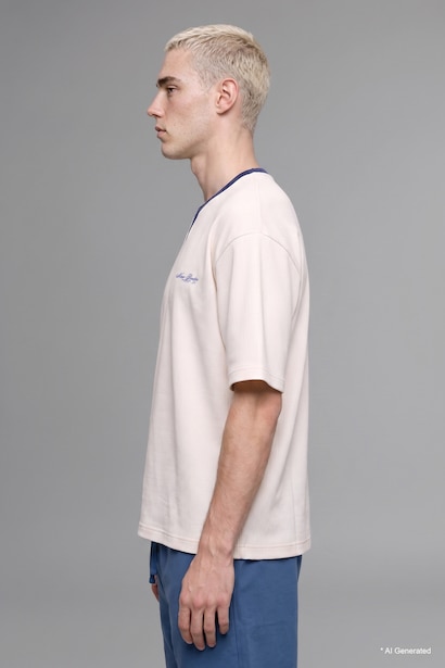 100% Cotton Boxy Fit Blue Short Sleeve Crew Neck T-Shirt