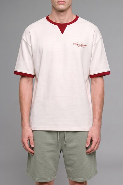 100% Cotton Boxy Fit Crew Neck Red T-Shirt