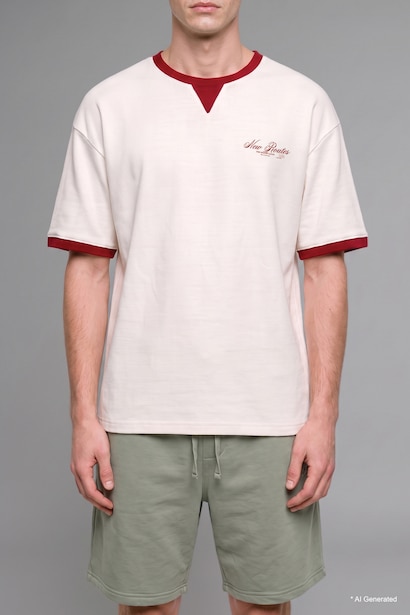 100% Cotton Boxy Fit Red Short Sleeve Crew Neck T-Shirt