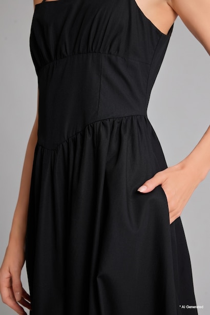 %100 Pamuk Askılı Poplin Midi Elbise