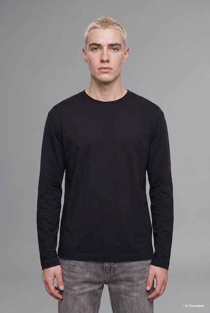 Boxy Fit Basic Cotton Crew Neck Long Sleeve T-Shirt