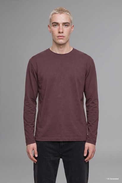 Boxy Fit Basic Cotton Crew Neck Long Sleeve T-Shirt