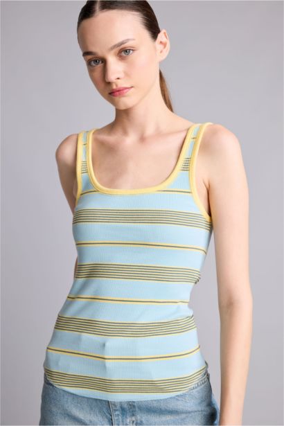 Slim Fit Çizgili Fitilli Atlet