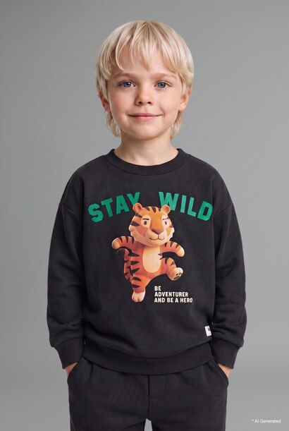 Sweatshirt oversize 100% coton avec imprimé tigre pour bébé garçon