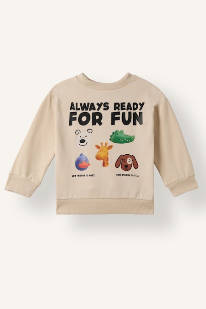 %100 Pamuk Oversize Baskılı Sweatshirt Erkek Bebek