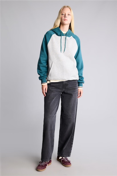 Oversize Kapüşonlu Reglan Kol Basic Sweatshirt