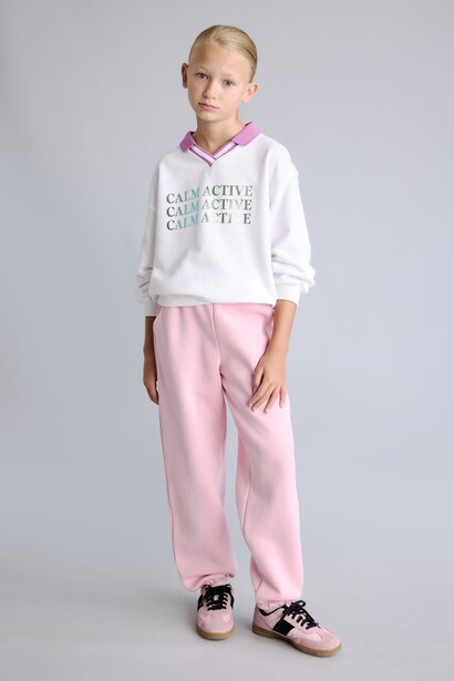 Girl Relaxed Fit Contrast Polo Collar Printed Sweatshirt