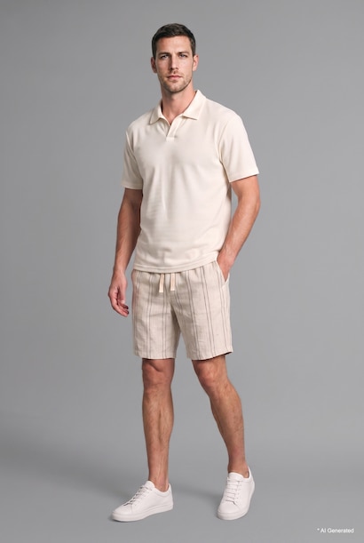 Relaxed Fit Striped 100% Cotton Bermuda Shorts