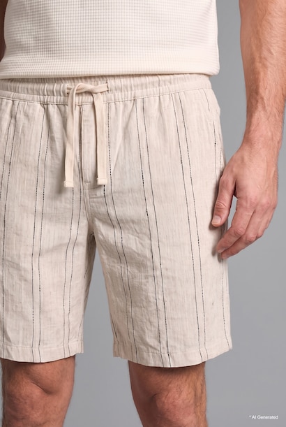 Relaxed Fit Striped 100% Cotton Bermuda Shorts