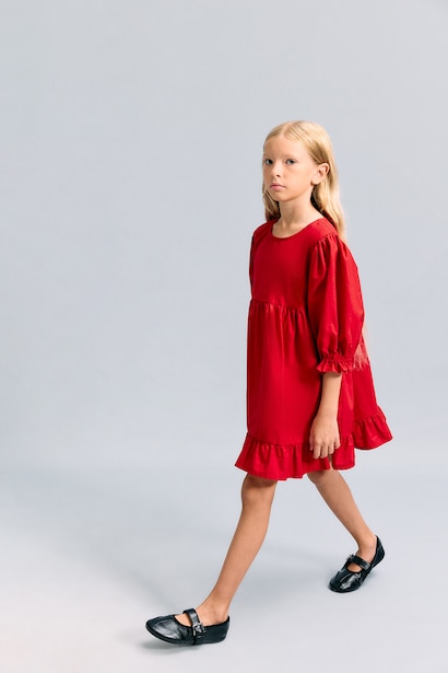 Girl Short Sleeve Poplin Red Dress