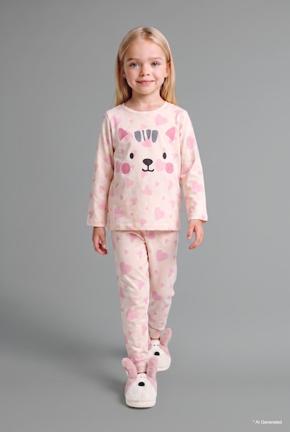 Baby Girl 100% Cotton Printed Long Sleeve Top and Pants 2-Piece Pyjama Set