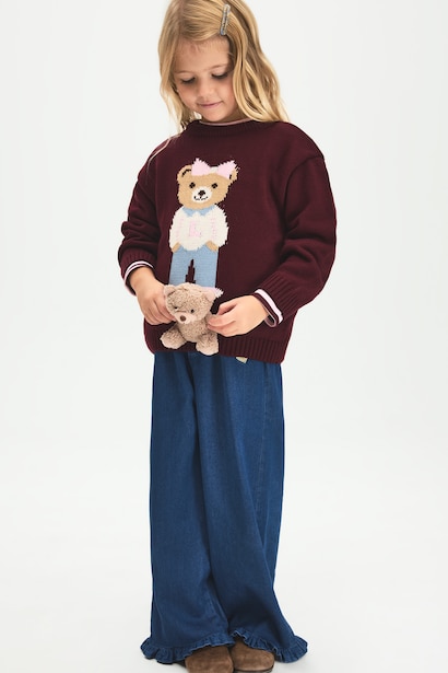 Pull en tricot à manches longues à motif ourson pour bébé fille