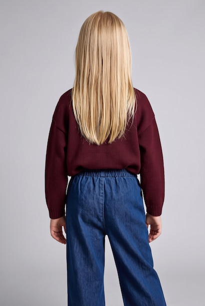 Baby Girl Heart Embroidery Ruffled Hems Wide Leg Trousers